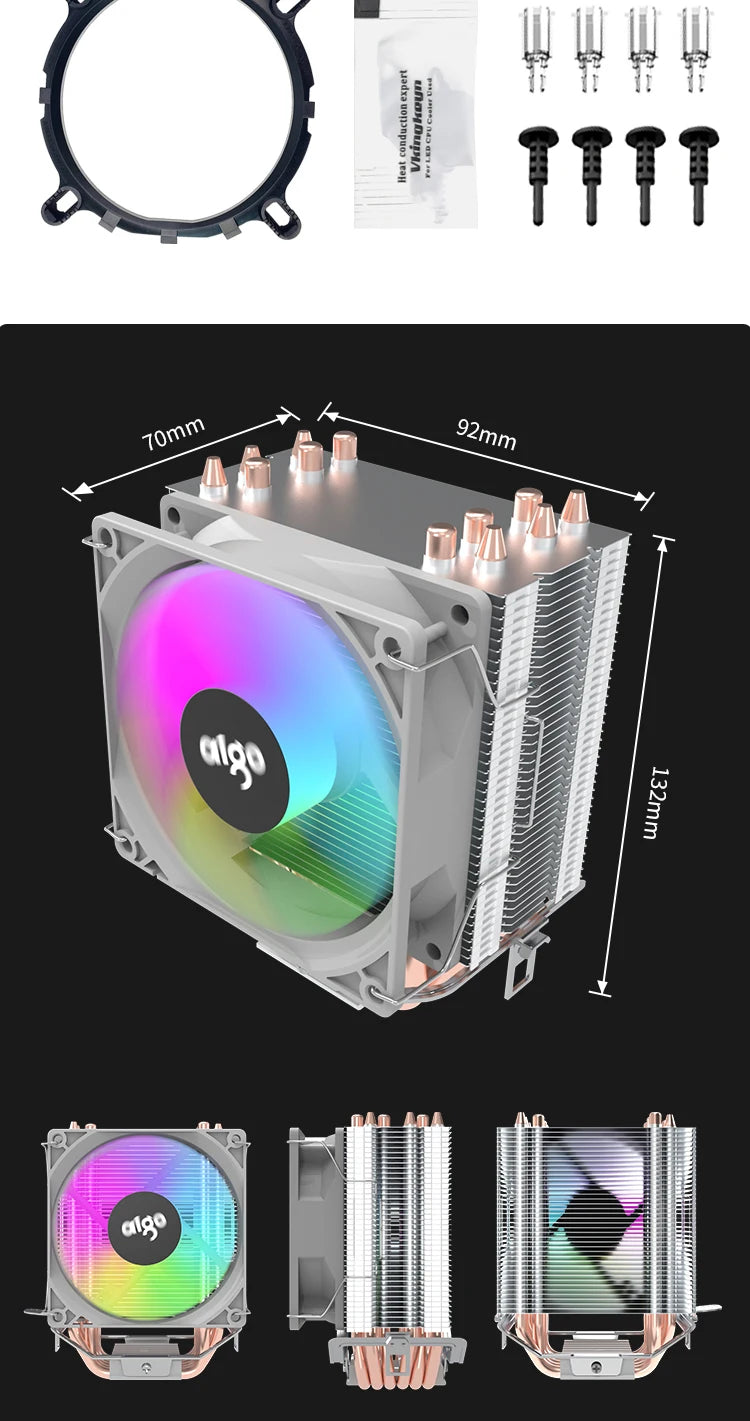 Aigo CPU Cooler 2 4 6 Heat Pipes PC Radiator Cooling 3PIN PWM Silent Rgb Fan For Intel  1700 1150 1155 1156 1366 AM2/AM3/AM4 AMD