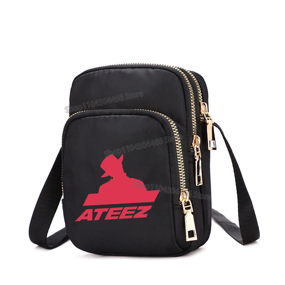 Ateez Merch Kpop Bag for Women Cell Phone Purse Crossbody Nylon Bags Shoulder Strap Handbag Female Teenagers Underarm Square Bag