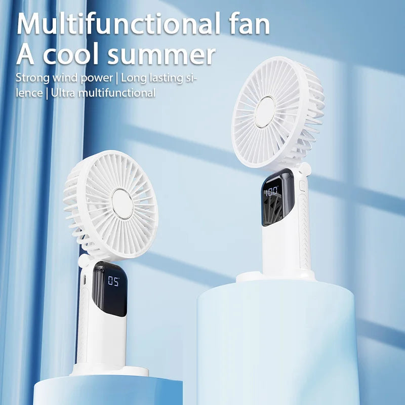 20000mAh Handheld Electric Fan Rechargeable Portable Fan Desktop Mini fan 5 Speeds Foldable Digital Display Air Cooler Camping