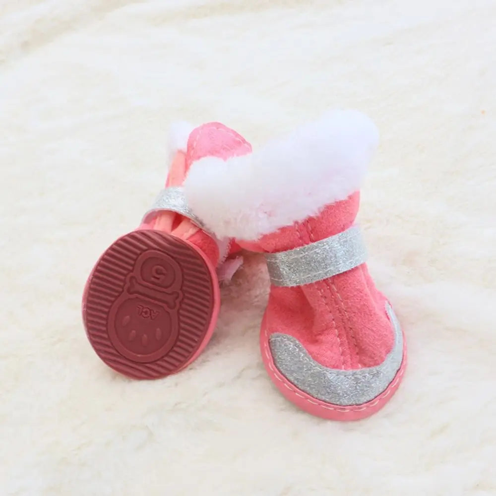 4pcs/set Thickened Dog Snow Boots Windproof Adjustable Non-slip Pet Boots Reflective Soft Dog Warm Shoes for Dogs Puppy