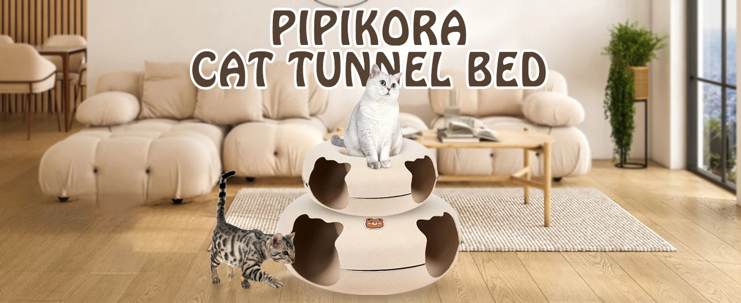 Cat Tunnel Bed for Cats Peekaboo Cat Cave Dual-Opening Cat Cave for Medium Large Cats Scratchable Donut Cat Bed Cat Donut Tunnel