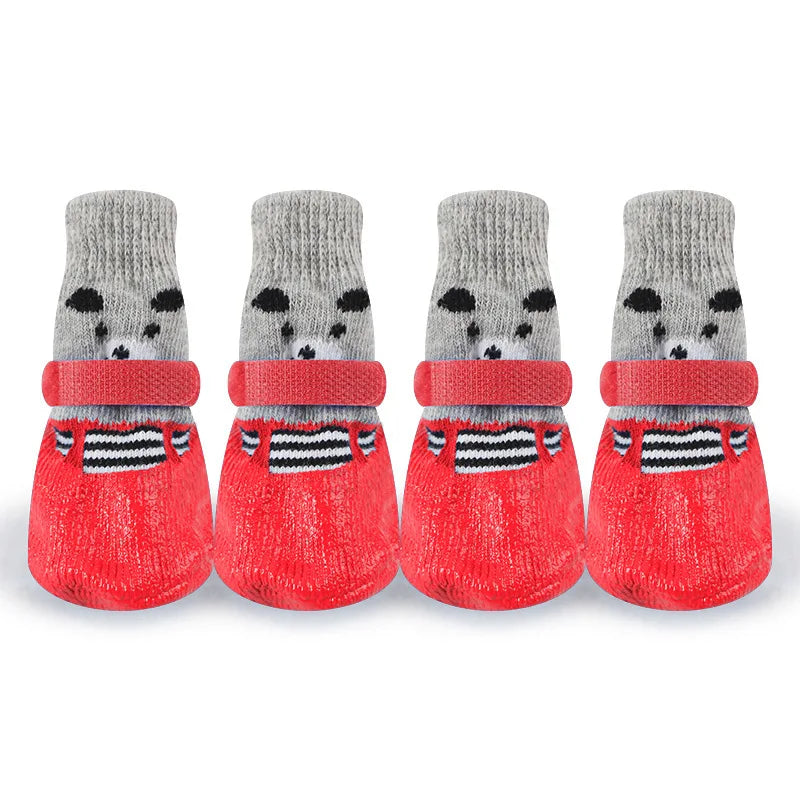 4pcs/set Cute Cotton Dog Shoes Waterproof Non-slip Rubber Cats Dogs Socks for Chihuahua Puppy Cat Rain Snow Boots Pet Products