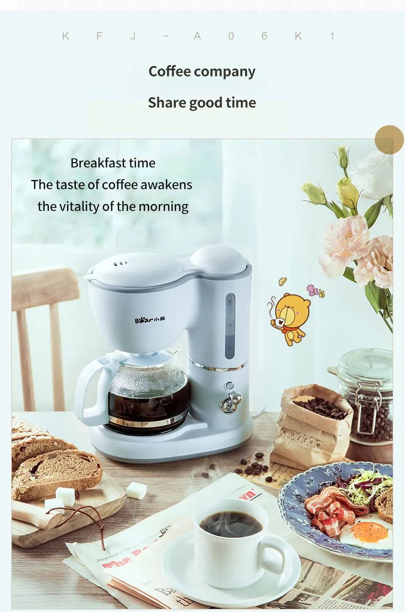 600ML American Coffee Maker Household Small Automatic Drip Mini Coffee Pot Flower Teapot Dual-Purpose Hot Drink 220V