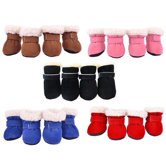 4Pcs Pet Dog Snow Boots Autumn Winter Warm Plush Dog Shoes for Small Medium Dog Cats S-XL Soft with Non-Slip Soles