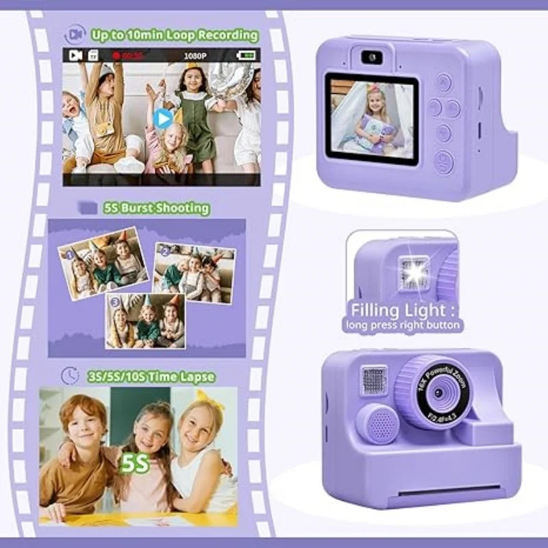 Children'sinstant printing camera,children's video photography, digital camera, toy, mini printer, boys and girls' birthdaygifts