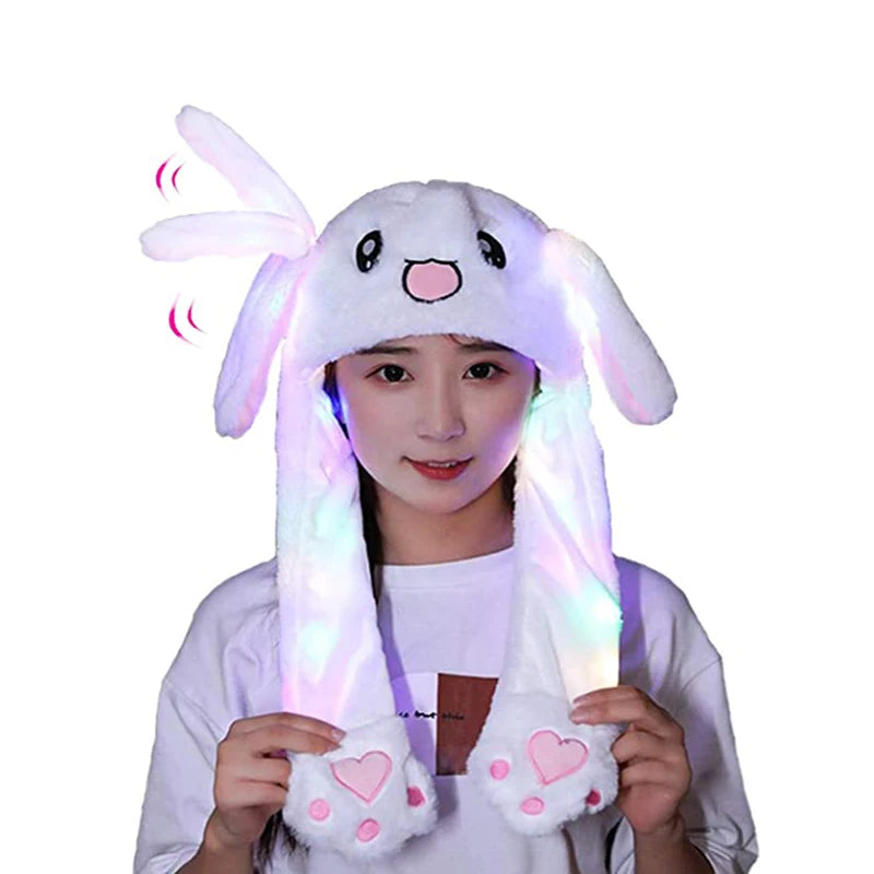 Bunny Ear Move Glowing Hat Pikachu Anime Rabbit Led Light Jumping Funny Plush Ear Moving Cartoon Hat for Kids Cosplay Party Cap