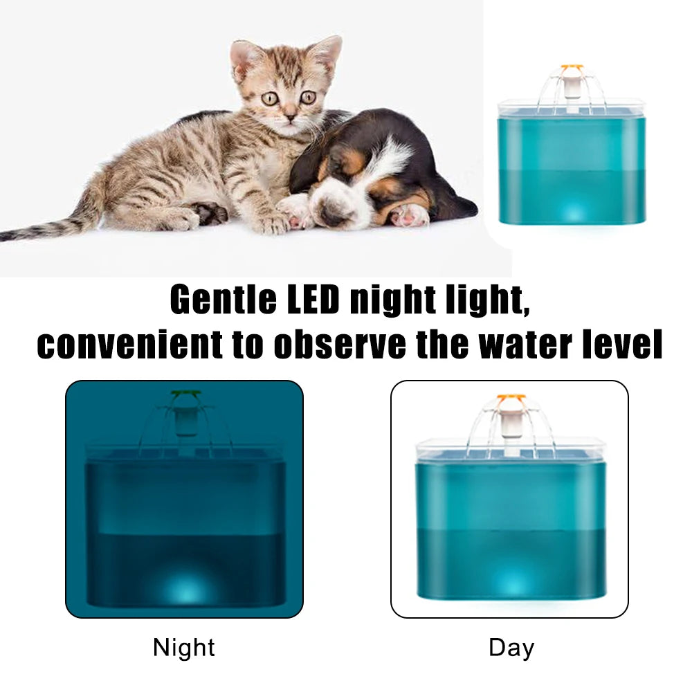 Cat Drinking Fountain for Clean Water Pet Water Dispenser with Recirculate Filtring Automatic with LED Lighting USB Charging