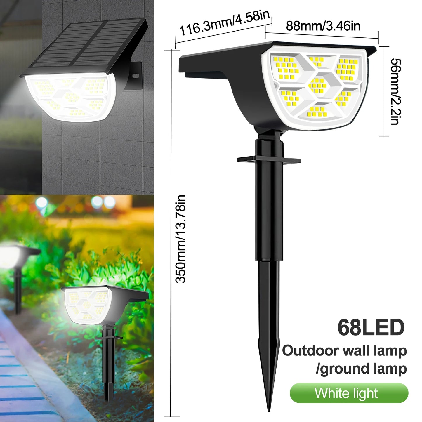 72/68 LED Solar Landscape Lights Outdoor IP65 Waterproof Solar Light with 3 Modes Solar Garden Spotlight for Yard Lawn Walkway