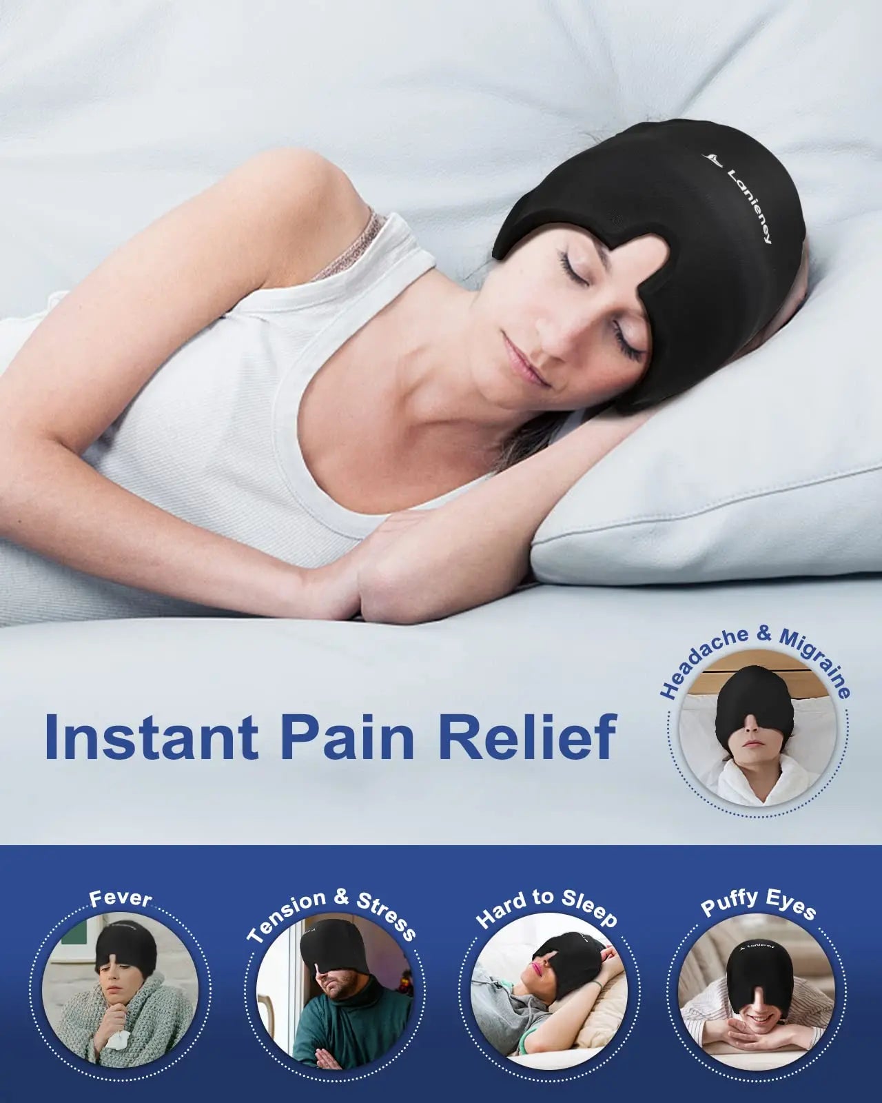 360° Gel Ice Migraine Headache Relief Cap Hot & Cold Therapy Hat Reusable Ice Pack for Puffy Eyes, Tension, Sinus, Stress Relief