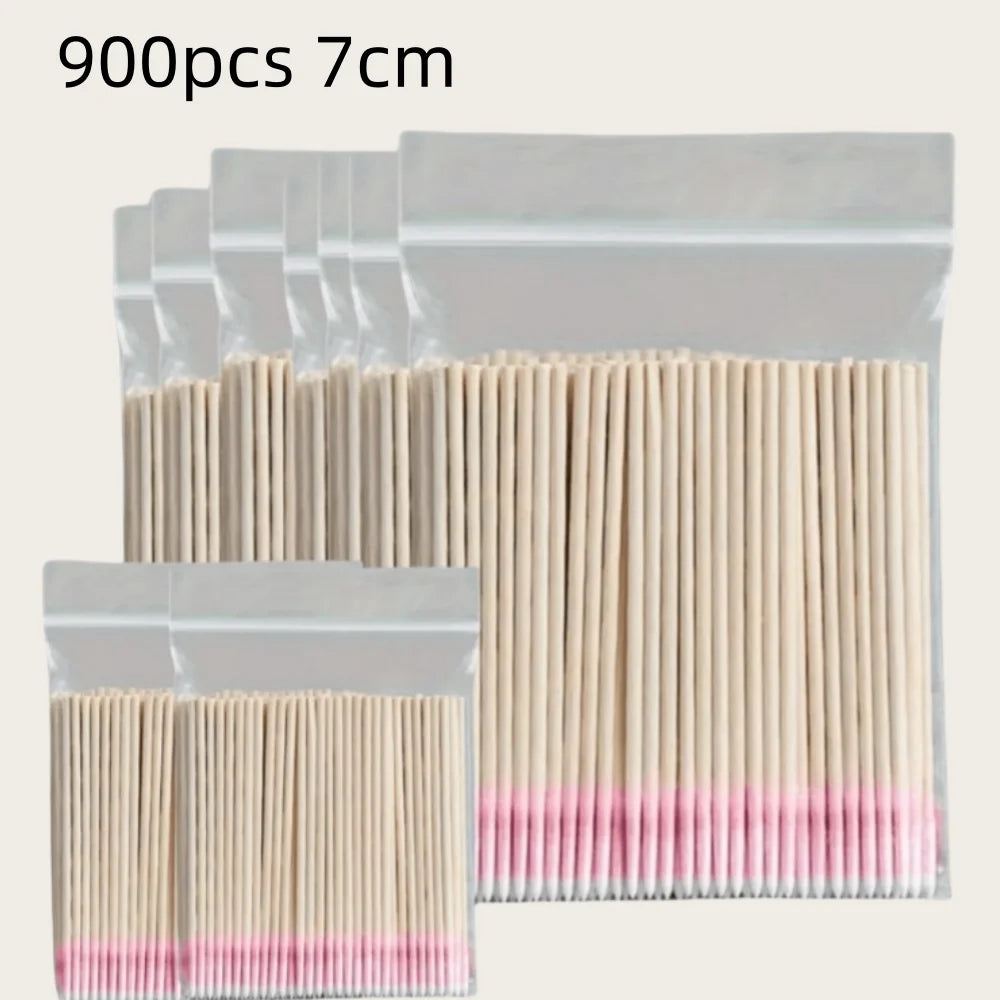 900/100/300pcs Disposable Wooden Micro Bud Swabs Lint Free Eyelash Extension Glue Removing Tools Makeup Mini Brush