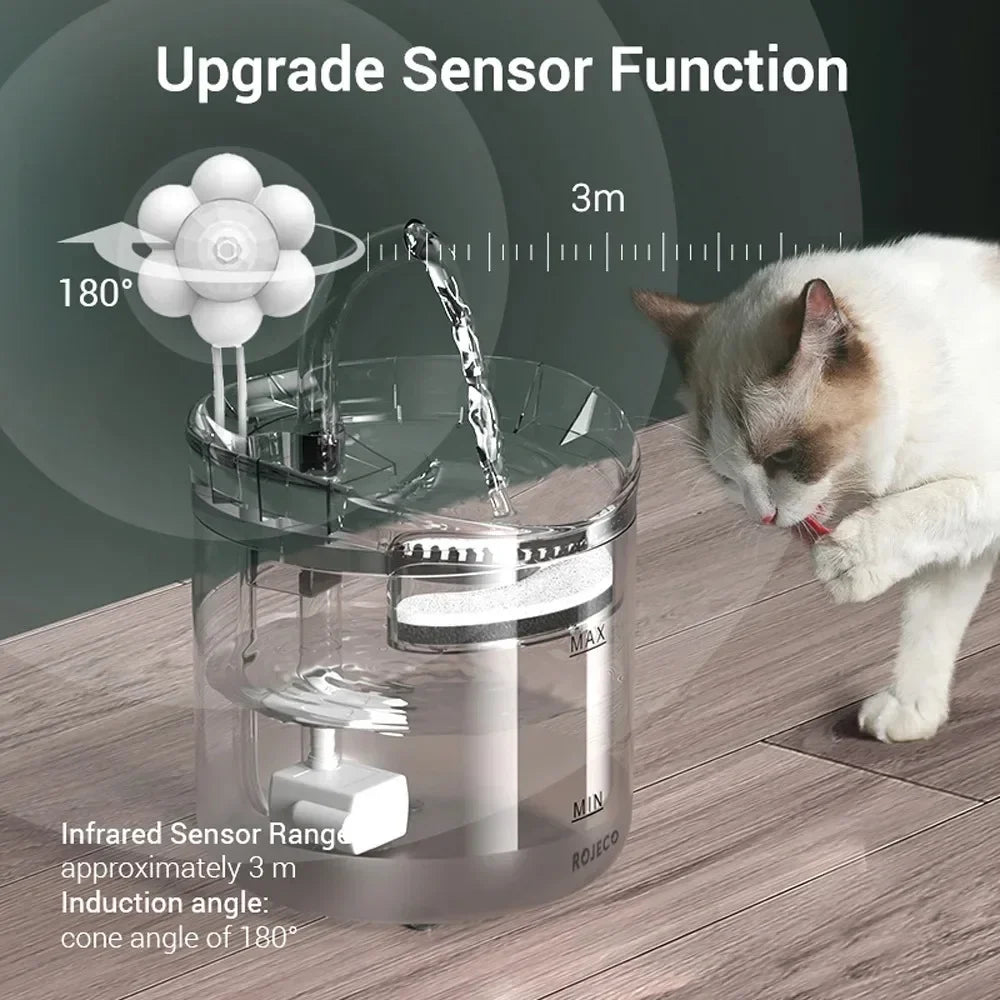 2L Pet Cat Dog Drinker Fountain Activated Filter USB Powered Automatic Pet Feeder Motion Sensor Bowl Pet Silent Drinking Bowl