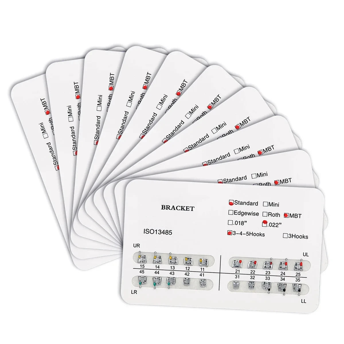 AZDENT 10Packs Dental Brackets Orthodontic Brace Metal Mini Standard Roth MBT Slot 0.022 0.018 Hooks 3-4-5 20pcs per Pack