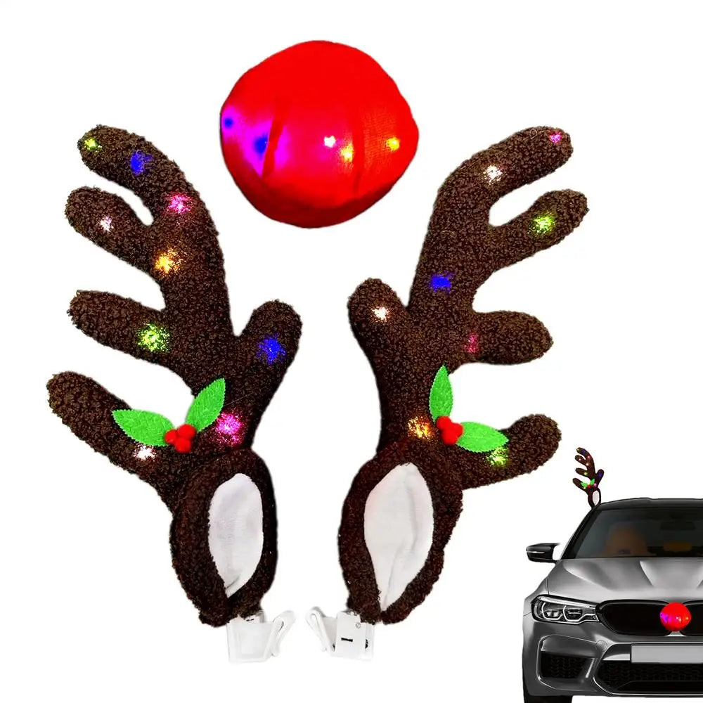 Christmas Car Decoration Accessories LED Lighted Up Reindeer Deer Antlers Car Costume Accessories For Trucks Cars Autos