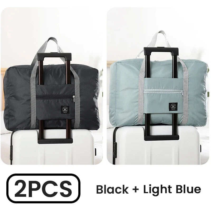 2 Pack Foldable Travel Duffel Bag for Airlines Carry on Bag Weekender Overnight Hospital Tote Bag Gym Duffel Bag Women Men