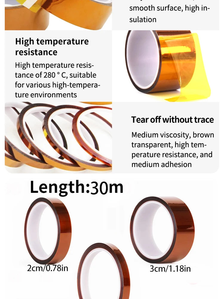 30m Long Gold Finger High Temperature Resistant Tape Polyimide Tape Multi Size Pet Anti Static Lithium Battery Insulation Tape