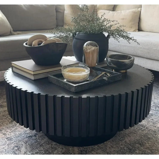 39.37'' Round Coffee Table Modern Wood Coffee Table for Living Room, Contemporary Circle Fluted Drum Coffee Table, No Assembly