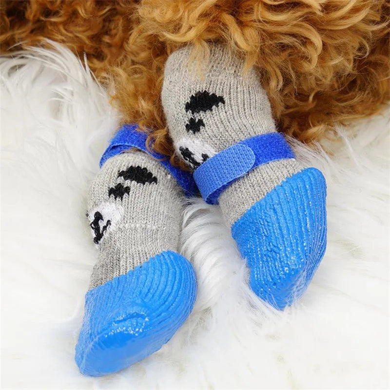 4pcs/set Cute Cotton Dog Shoes Waterproof Non-slip Rubber Cats Dogs Socks for Chihuahua Puppy Cat Rain Snow Boots Pet Products