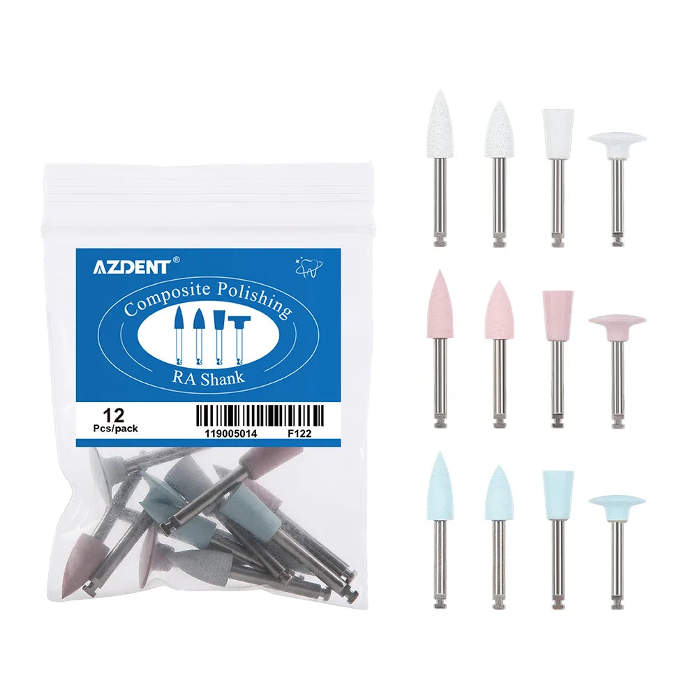 AZDENT 12PCS/Box Dental Composite Polishing Kit RA 2.35mm Polisher for Low Speed Hanpiece Porcelain Natural Teeth Nail Polishing