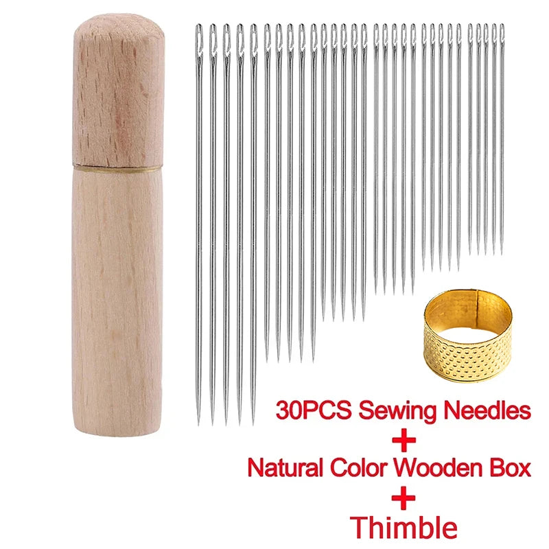 30pcs Blind Sewing Needle Elderly Stainless Steel Quick Automatic Self-Threading Needle Stitching Pins DIY Punch Needle Threader