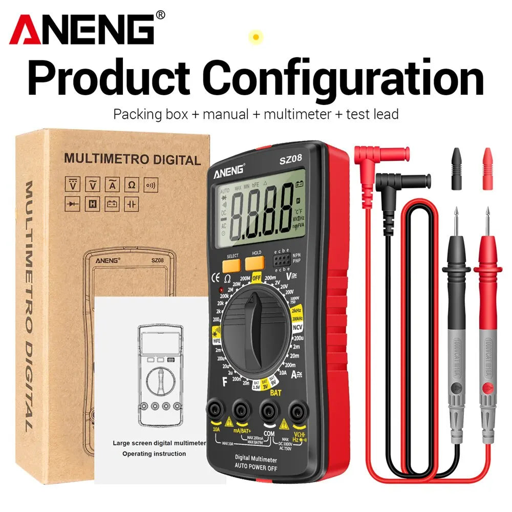 ANENG SZ08 Digital Ultra-thin Multimeter Storage Professional Meter Auto Voltmeter AC DC 220V Resistance Handhold Testers