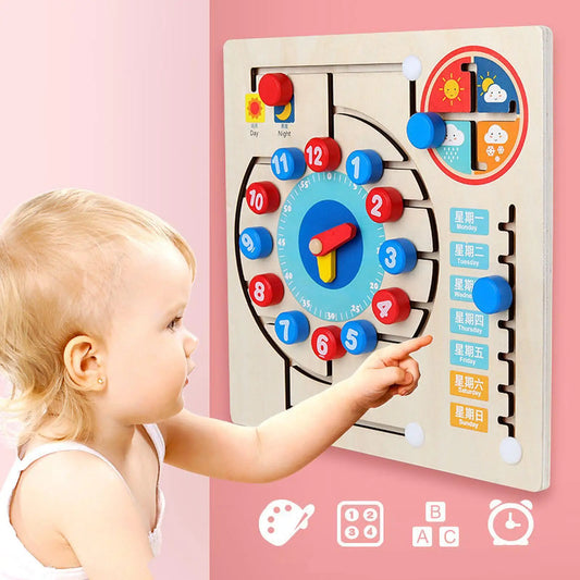 Busy Board Wooden Toys Educational Board Telling Time Life Skills Training Games Wooden Montessori Weather Board for Children