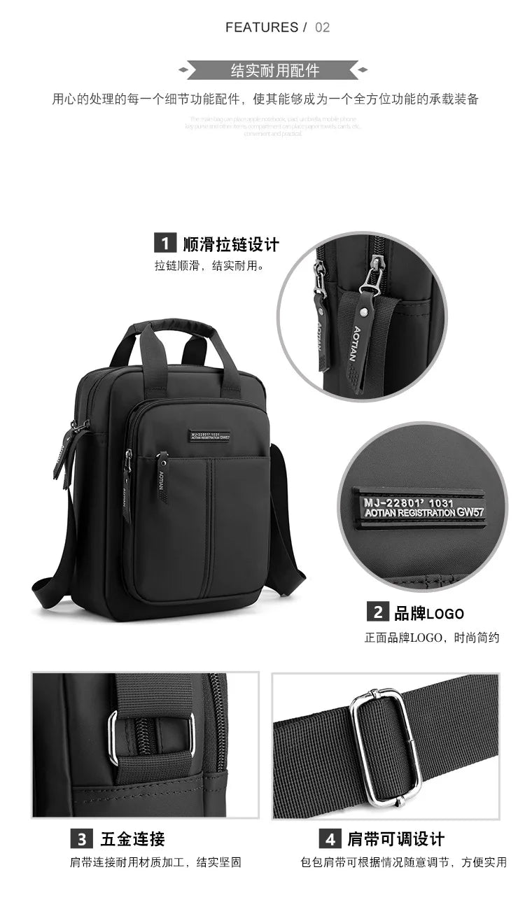 AOTIAN Vertical Men's Casual Shoulder Bag Waterproof Oxford Cloth Business Crossbody Handbag Simple and Fashionable Sling Bag