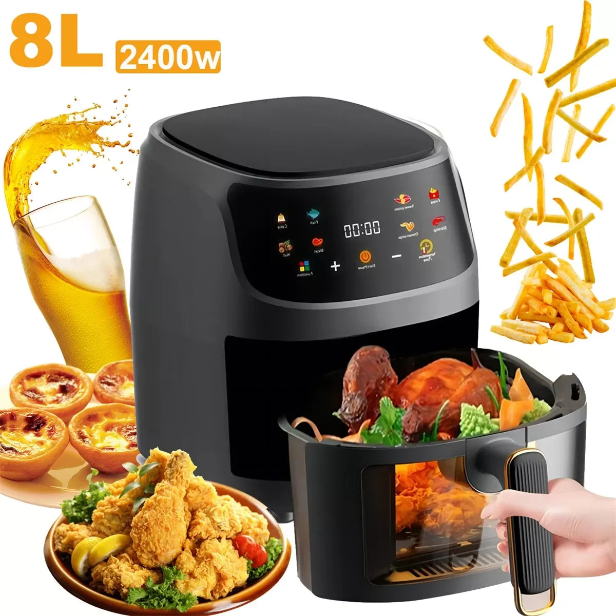 8L 2400W Air Fryer With Touch Screen Temperature Control And Display Programmable Air Fryer (8 Liters)