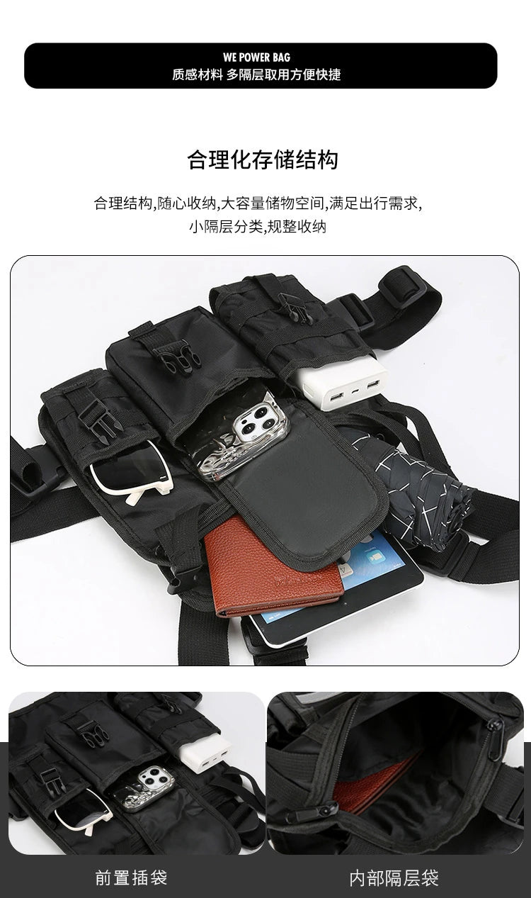 Chest Bag Waist Pack Men's Chest Pack Hip Hop Streetwear Tactical Vest Bag For Men Double Strap Design Shoulder Bag For Men Sac