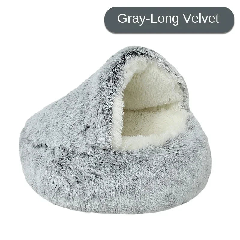 1PC Cat Beds Round Soft Plush Burrowing Cave Hooded Cat Bed Donut for Dogs Cats Comfortable Self Warming Dog Bed Pet Accessories