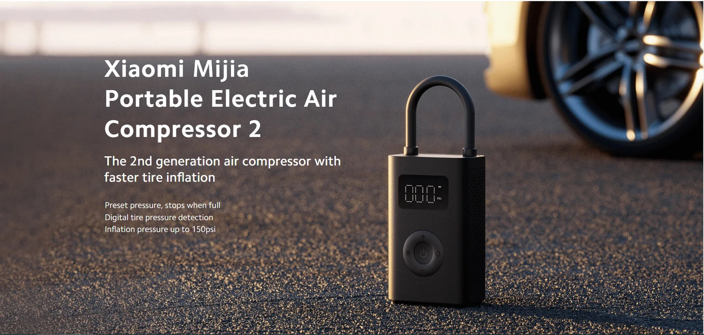 2023 New Xiaomi Mijia Air Compressor 2 Portable Universal Electric Air Pump 2 Tire Sensor Mi Inflatable Treasure 2 for Car Bike