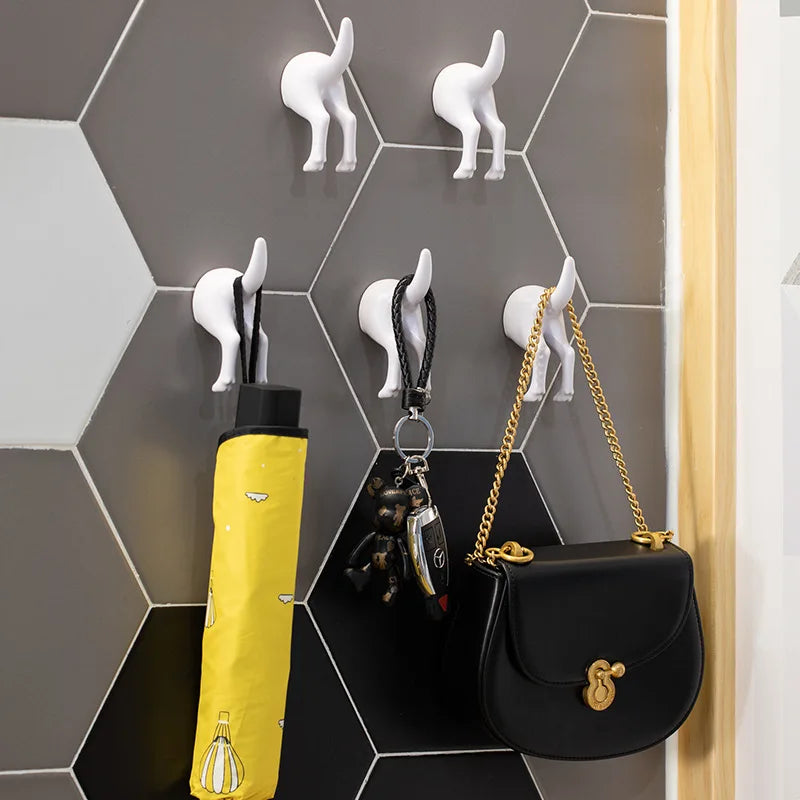 2Pcs Dog Tail Mounted Wall Hooks Strong Adhesive Sticker for Bathroom Cute Key Holder Coat Hangers Home Kitchen Room Door Decor