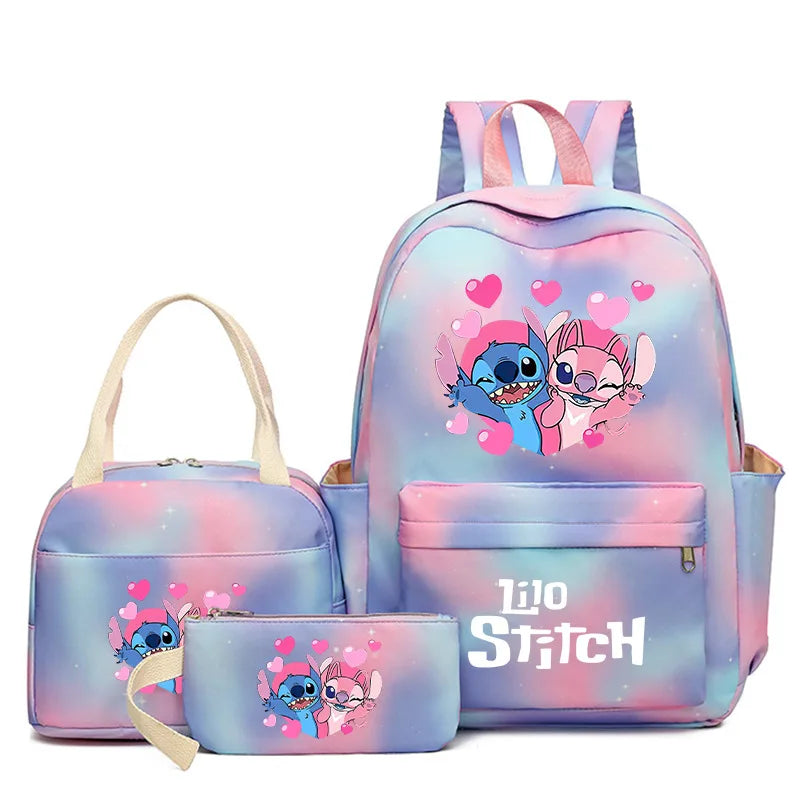 3Pcs/set Disney Lilo Stitch Student Boy Girl Schoolbag Colorful Backpack with Lunch Bag Children Teenager Cartoon School Bookbag