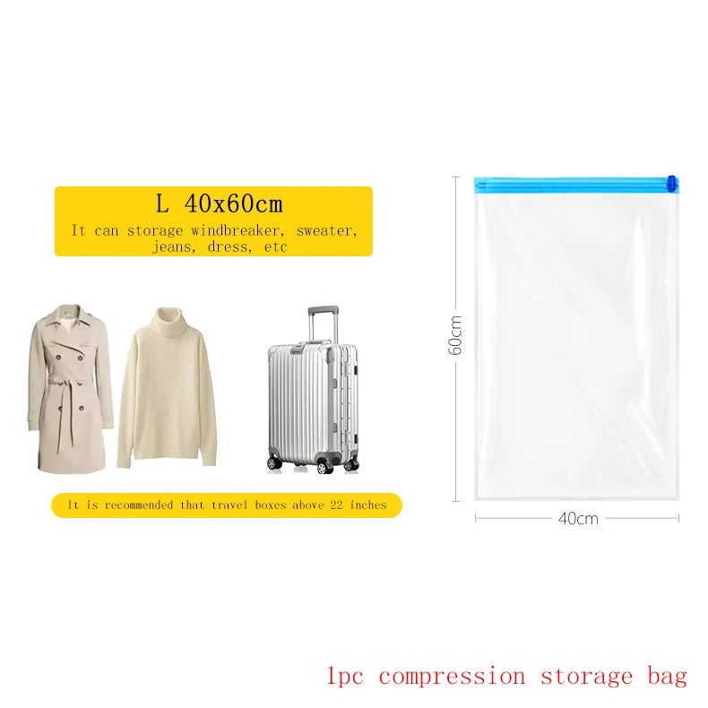 2023 Roll-Up Compression Vacuum Clothes Storage Bags Space Saver Foldable Travel Luggage Seal Pouch Home Package Packing Cube