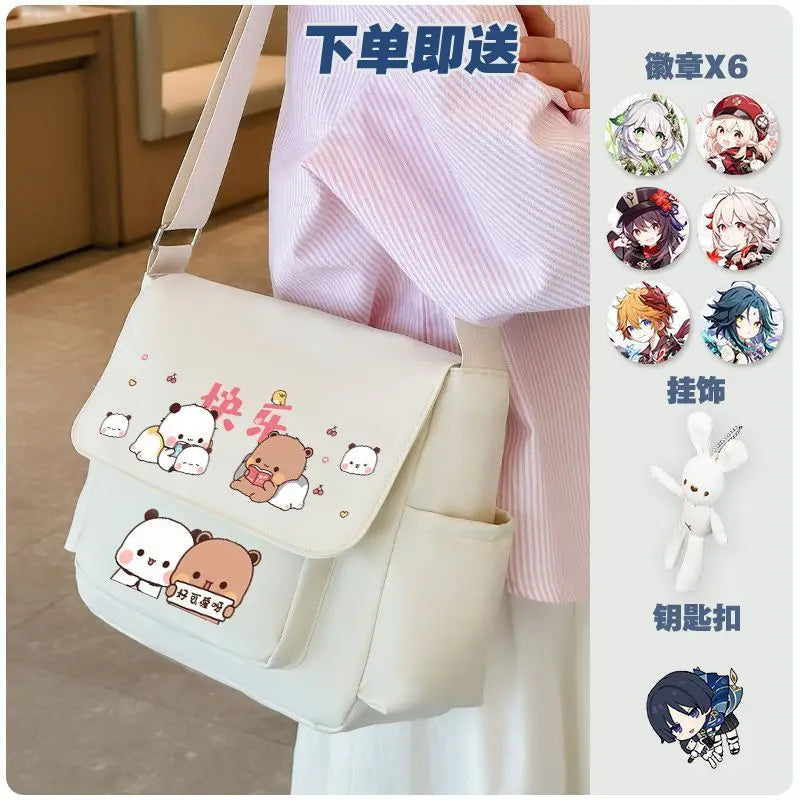 Cartoon bubu and Yier high-capacity Shoulder Bags Student Sports Crossbody Backpack Black White Messenger Bag Girl birthday gift