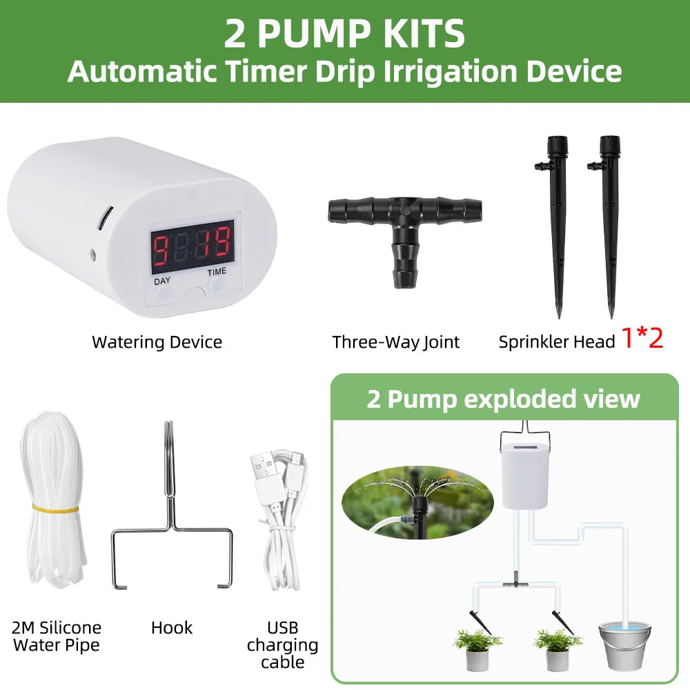 Automatic Plant Flower Watering Pump Home Sprinkler Drip Irrigation Device 2/4/8/16 Heads Pump Timer System Kit Garden Tool