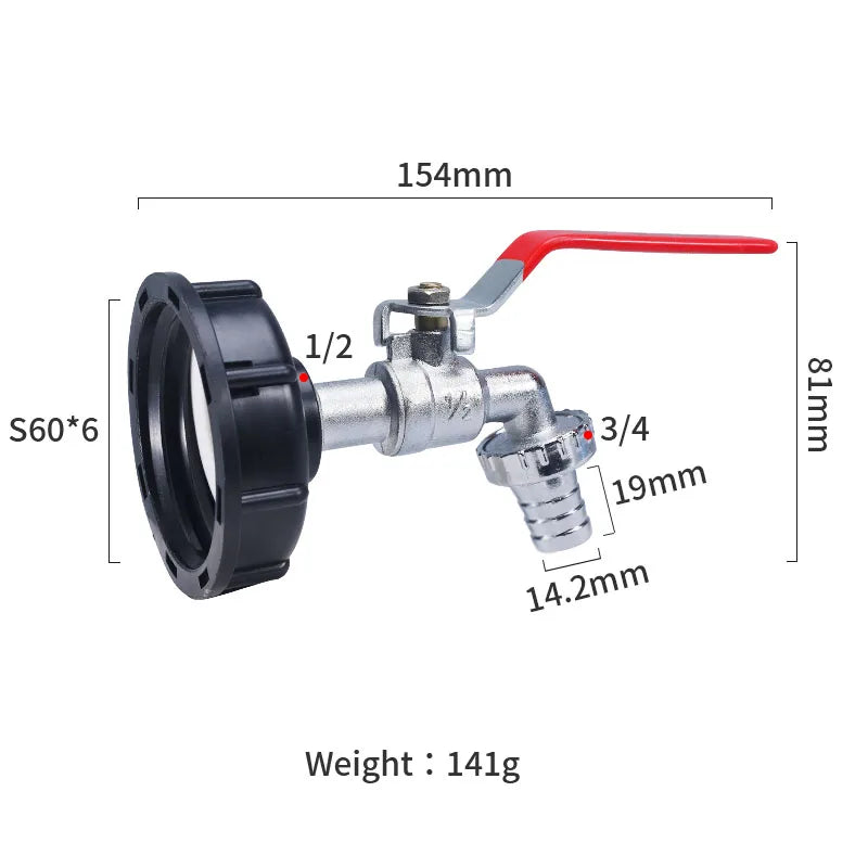 1PC Durable IBC Tank Tap Adapter S60*6 Coarse Thread to 1/2'' 3/4'' Connector Replacement Valve Garden Home Valve Fitting Faucet