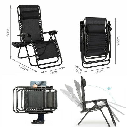 Zero Gravity Chair with Armrest Camping Lounge Patio Padded Folding Lawn Recliner with Cup Holder Outdoor Indoor Foldable Chair