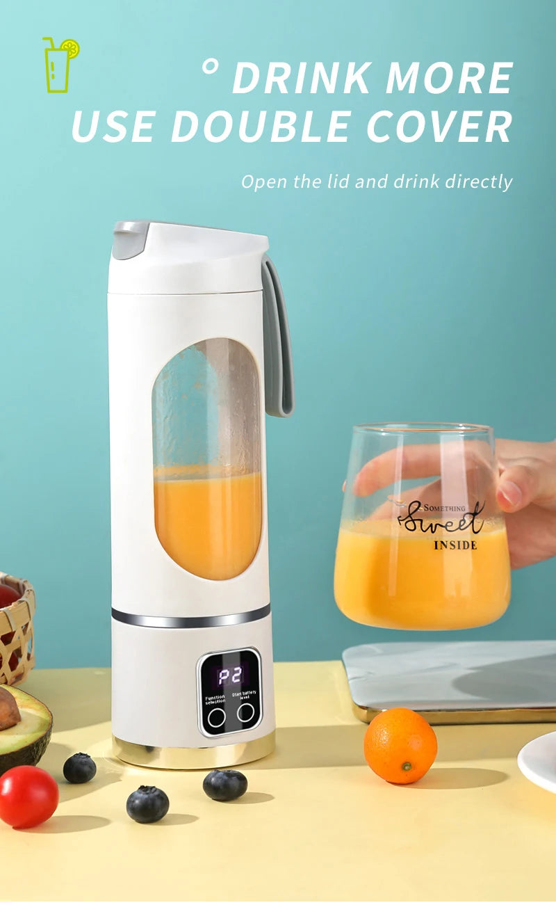 450mL Portable Fruit Juicer with 8 Page Blade Home USB Rechargeable Large Capacity with Digital Display Juice Maker Machine