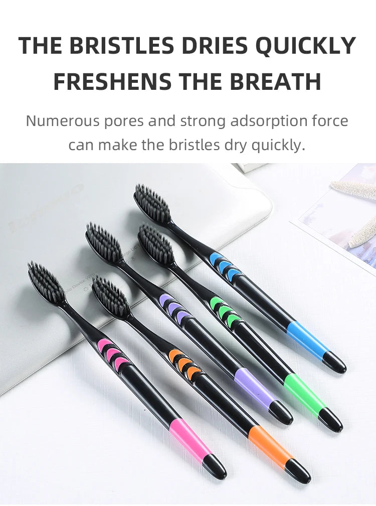 10 Pcs Family pack toothbrush, Bamboo Charcoal Soft Bristles Toothbrush, Travel Carry，Color random