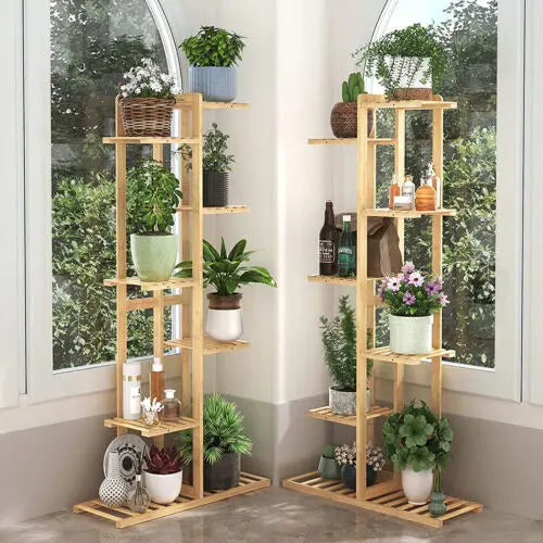 6/7 Pot Vertically Bamboo Flower Shelf Rack Plant Stand Pots Display Corner Shelving Home Indoor Outdoor