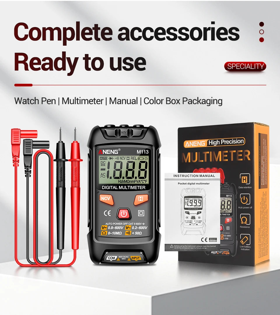 ANENG M113 Mini Digital Multimeter AC/DC Voltage Meter 1999 Counts Multimetro Ohm NCV Electricity Tools Measuring Instruments