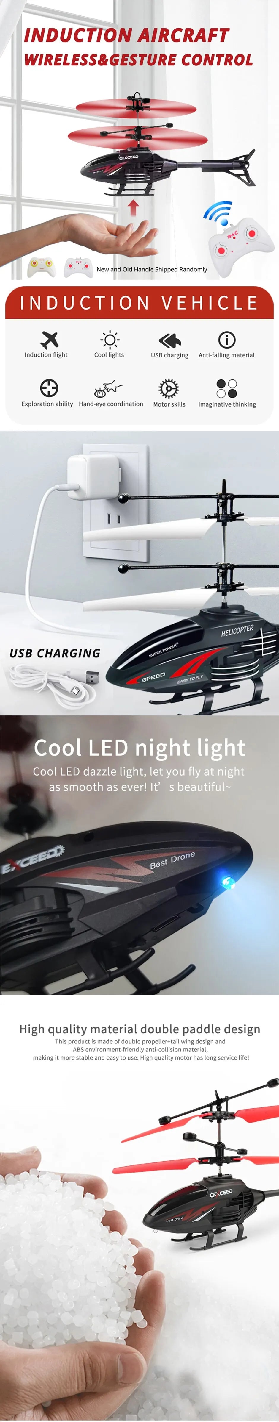 2 Channel Gesture Control Suspension Helicopter RC Remote Induction Aircraft With Charging LED Light Kids Toy for Boys