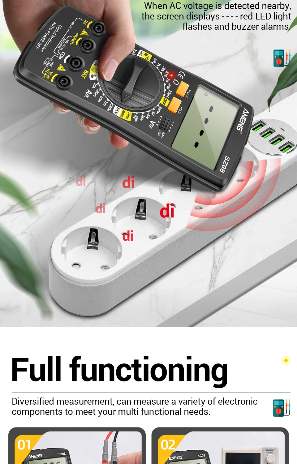 ANENG SZ08 Digital Ultra-thin Multimeter Storage Professional Meter Auto Voltmeter AC DC 220V Resistance Handhold Testers