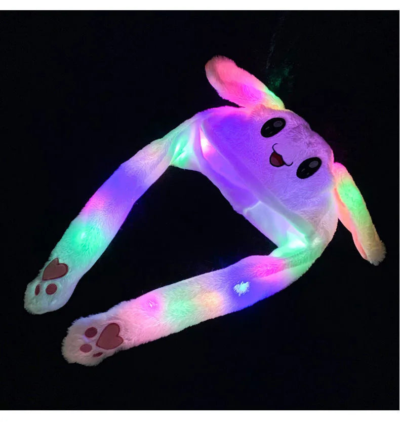 Bunny Ear Move Glowing Hat Pikachu Anime Rabbit Led Light Jumping Funny Plush Ear Moving Cartoon Hat for Kids Cosplay Party Cap