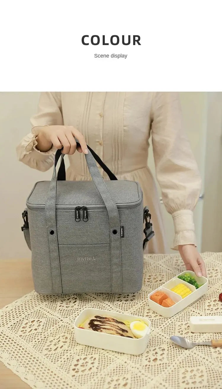 1pc Insulated Lunch Bag For Men/Women, Reusable Large Lunch Cooler Box Tote Shoulder Strap For Work Office Picnic Beach Travel F