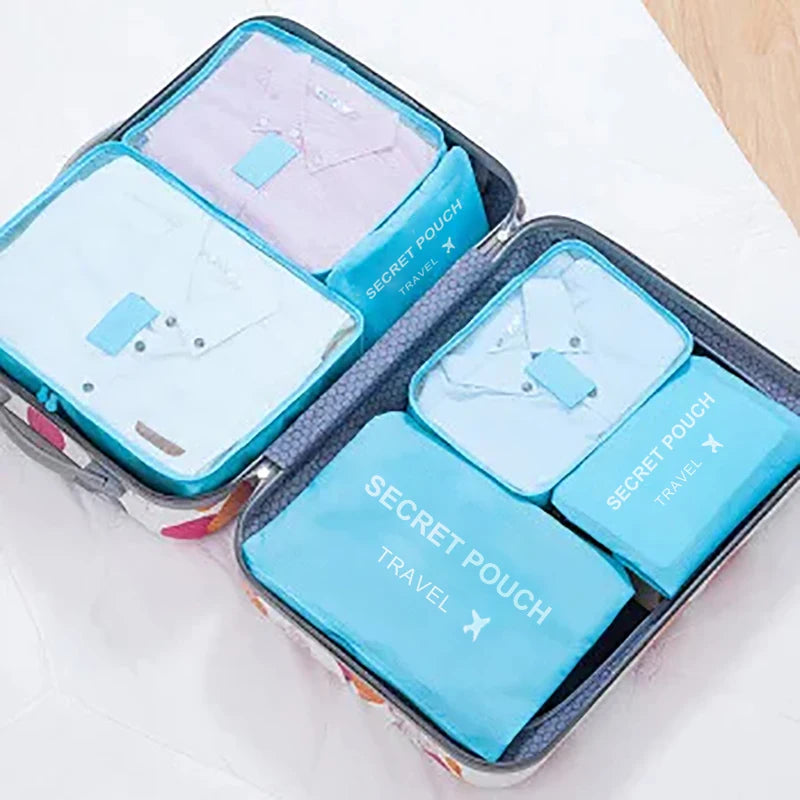 6 Pcs/Set Pink/Blue/Grey Travel Storage Bag Large Capacity Waterproof Luggage Clothing Underwear Storage Bag Bag With Zipper