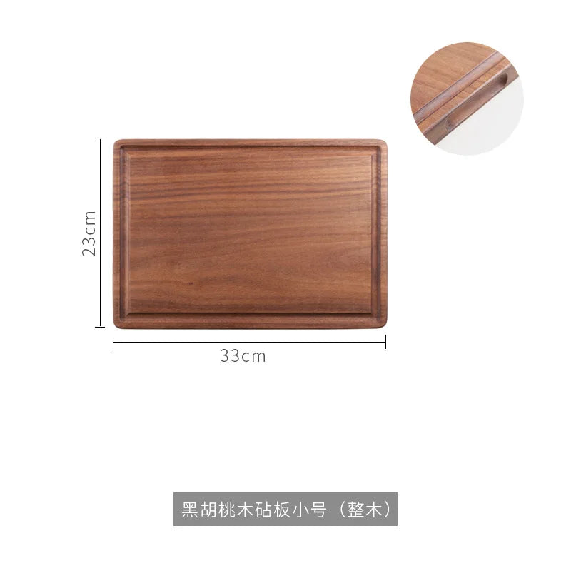 Black walnut round pizza chopping board with handle Solid wood unpainted household cutting board Slotted steak plate bread