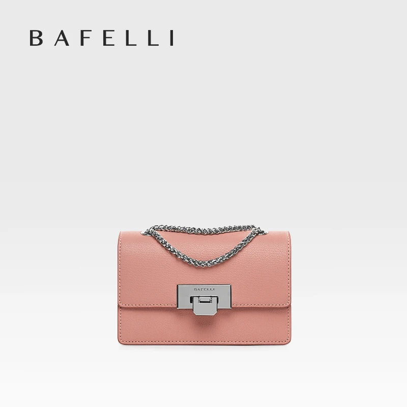 BAFELLI MINI CHAIN BAG WOMEN'S 2024 NEW HANDBAG FASHION SHOULDER CROSSBODY STYLIST COLLOCATION BOX PURSE LUXURY SILVER LEATHER