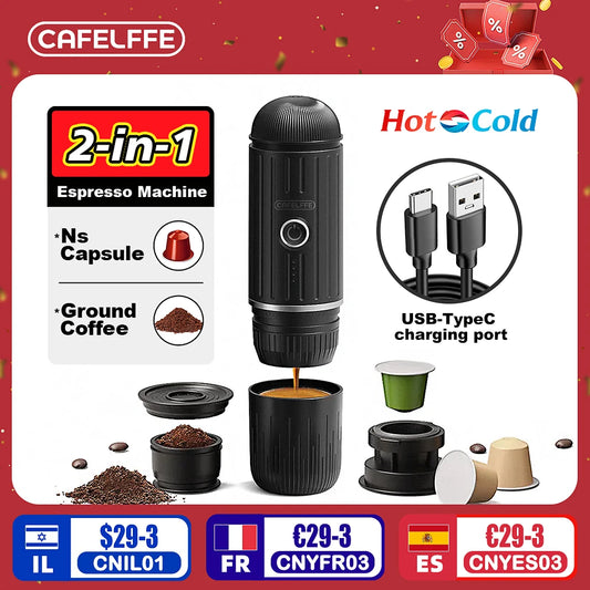 Cafelffe Portable Coffee Machine Wireless Electric Espresso Maker Fit Nes Capsule & Coffee Powder Gift for Lover,dad,hiking camp