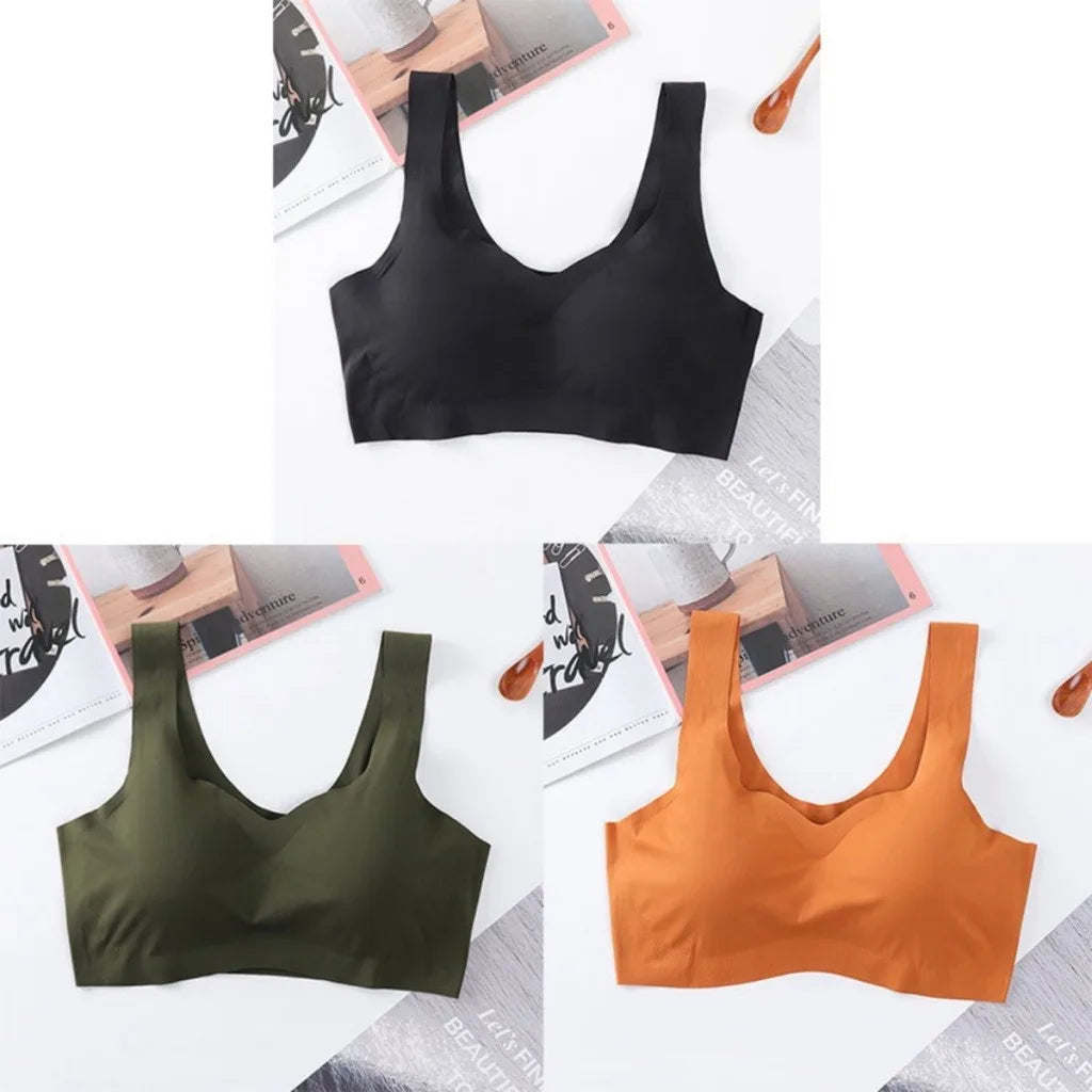 3PCS Sexy Sports Bra Seamless Bra with Pads Comfortable Without Steel Ring Sleep Push Up Underwear Plus Size M-XXL